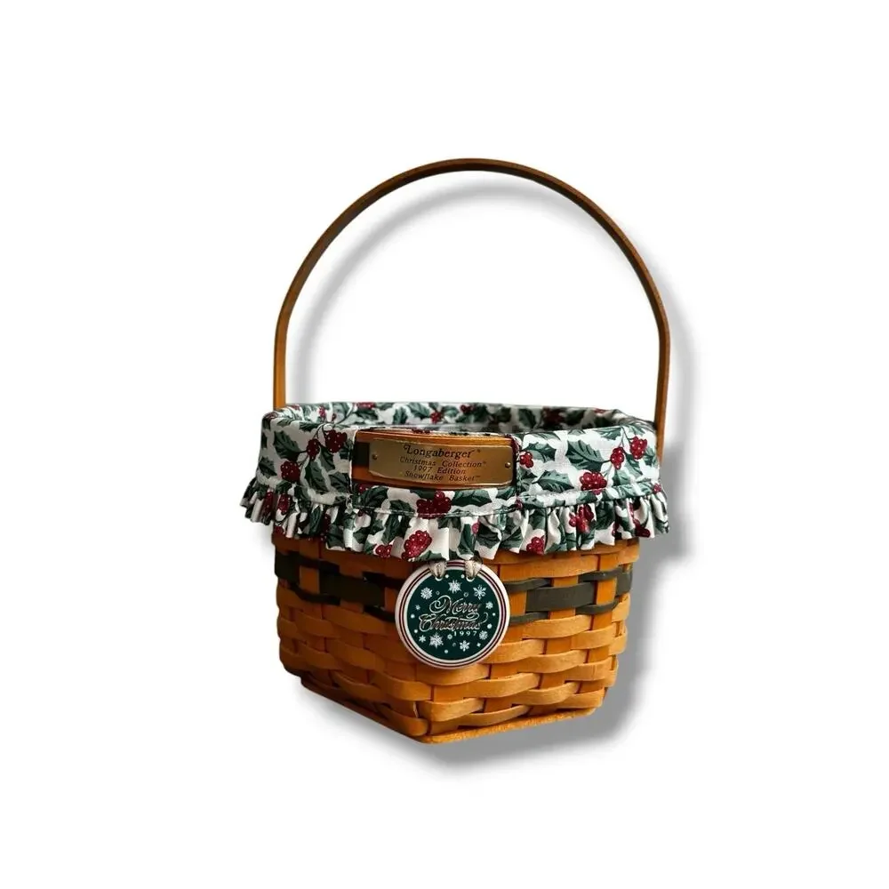 Longaberger Christmas Collection 1997 Snowflake Basket Liner Protector Tie on